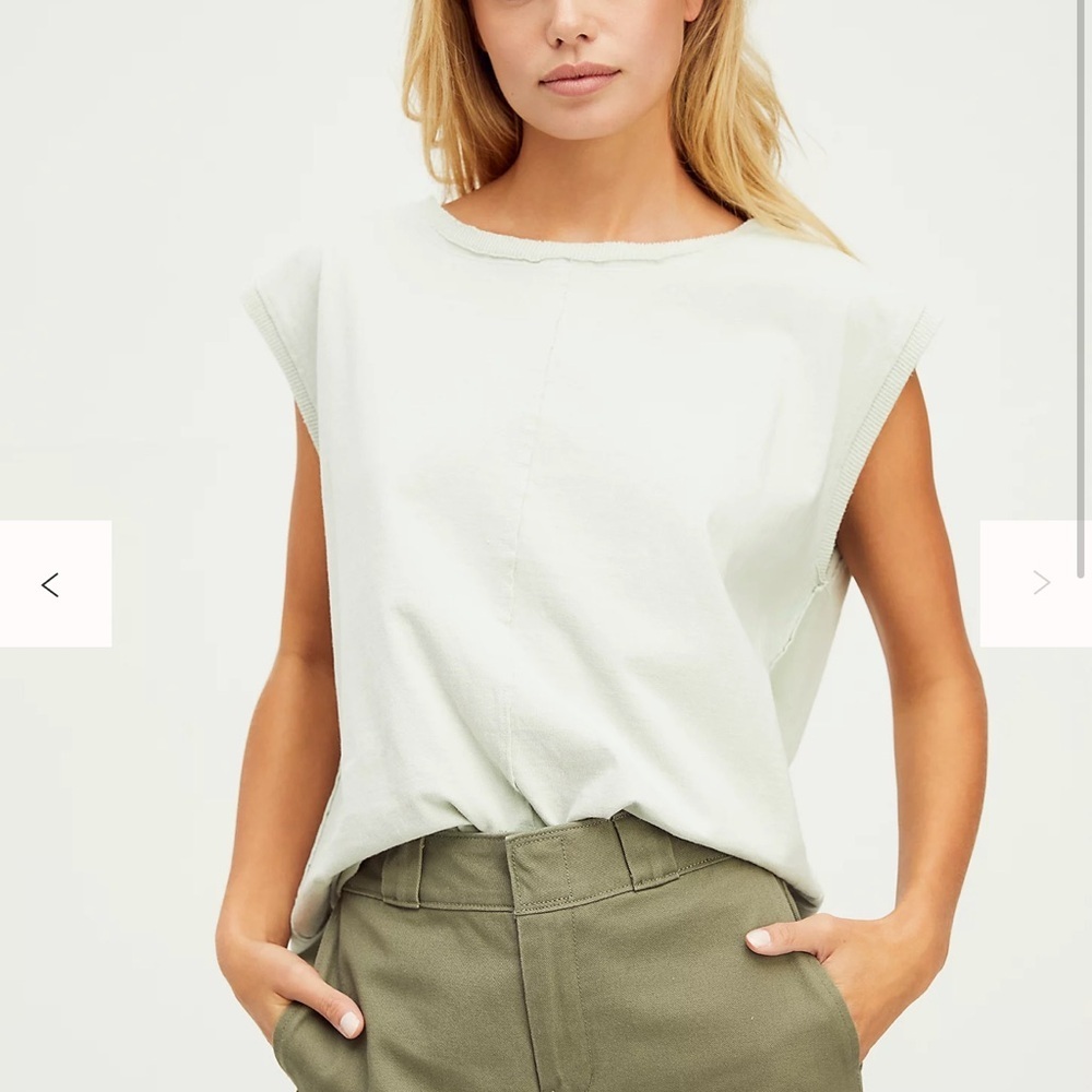 Free People Kasee Muscle Tee Lime Mint Green Raw Edge Oversized Top L